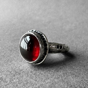 Natural Red Garnet Stone Silver Ring, Garnet Ring Size 7, Ancient Art Design, Father&#39;s Special Collection, Completely Handmade & Silver