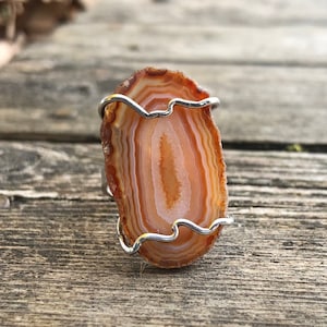 Stunning Natural Carnelian Agate Silver Ring, Orange Agate Slice Ring, Special Piece, Brazilian Orange Agate Slice , Agate Ring Size 6 7 8 9