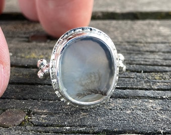 Dendritic Agate Silver Ring, Landscape Agate Ring Size 7 8 9 10, Simple Cute Design, Scenic Tree Agate Ring, Special Collection Piece