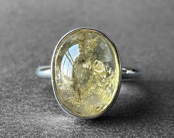 Natural Yellow Tourmaline Silver Ring, Large Yellow Tourmaline Stone from Nigeria, One-of-a-Kind Jewelry