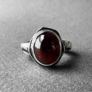 Natural Big Red Garnet Stone Silver Ring, Garnet Ring Size 7, Ancient Art Design, Father&#39;s Special Collection, Completely Handmade & Silver