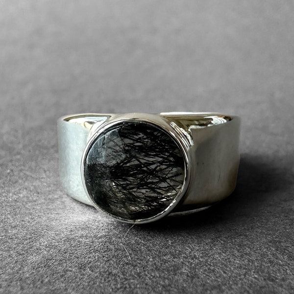 Black Rutilated Quartz Silver Ring, Black Tourmaline Rutilated Quartz Ring Size 7, Special Piece, Gift For Her, Completely Handmade & Silver