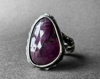 Natural Ruby Stone Silver Ring, Geniune Ruby Ring, Ancient Design Ruby Ring, July Birthstone, Father’s  Collection Piece, Ruby Men Ring