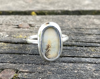 Dendritic Agate Silver Ring, Landscape Agate Ring Size 7 8 9 10, Simple Cute Design, Scenic Tree Agate Ring, Special Collection Piece