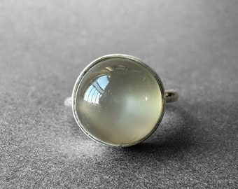 Natural Orthoclase Moonstone Silver Ring, Cat's Eye Moonstone Ring Size 7, June Birthstone, Solid and Bold Design, Moonstone Ring for Her