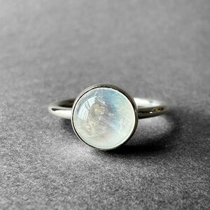 Cute Blue Flash Moonstone Silver Ring, Rare Crystalized Rainbow Moonstone Stone Ring Size 7, June Birthstone, Solid Design, Gift for Her