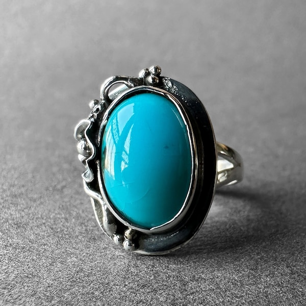 Natural Egyptian Turquoise Silver Ring, Genuine Blue Turquoise Ring Size 7, Special Collection Piece, Completely Handmade and Silver