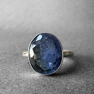 Stunning Natural Tanzanite Silver Ring, Elegant Design Tanzanite Crystal Ring, Genuine Vivid Blue Tanzanite Ring Size 7, Gift for Her Him