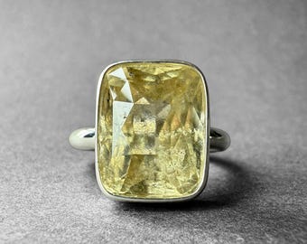 Natural Yellow Grossular Garnet Ring, Rare Vivid Color 15.0 Carat Yellow Garnet Stone, Special Collection Piece