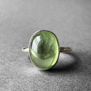 Rare Green Natural Peridot Silver Ring, Large Peridot Cabochon Ring Size 7, Green Olivine Gemstone, Olivine Stone Ring, Gift for Her Him