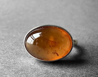 Natural Orange Spessartine Garnet Silver Ring, Stunning Size Spessartite Garnet Stone Ring Size 7, Bold Design, Orange Garnet from Namibia