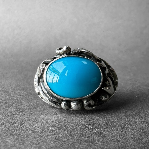 Natural Egyptian Turquoise Stone Silver Ring, Fine Quality Blue Turquoise Ring Size 7, Art Nouveau, Special Collection, Completely Handmade