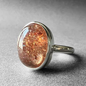 Stunning Natural Orange Sunstone Silver Ring, Perfect Sunstone Crystal Ring Size 7, Special Piece, Bold and Solid Design, Gift for Her Him