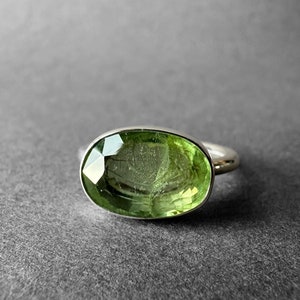 Natural Top Color Peridot Silver Ring, Large Size Green Olivine Peridot Ring Size 7, Chrysolite Olivine Silver Ring, Solid and Bold Design