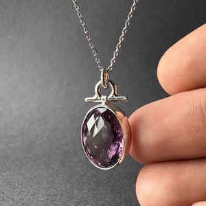 Elegant Amethyst Silver Necklace, Vivid Cute Purple Amethyst Pendant, February Birthstone Gem, Special Piece, Amethyst Gift for Her or Mom