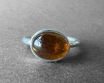 Natural Dark Yellow Tourmaline Silver Ring, Dravite Tourmaline Stone, One-of-a-Kind Jewelry