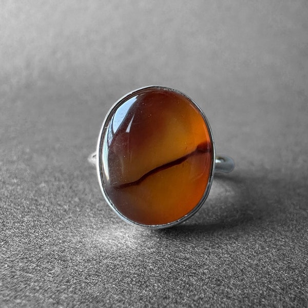 Natural Red Yemeni Agate Silver Ring, Red Agate Ring Size 7, Carnelian Agate Ring, Elegance Design, Yemeni Aqeeq Agate Stone Ring for Women