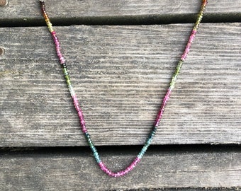 Multicolor Tourmaline Beaded Necklace, Faceted Rondelle Beads and Sterling Silver, One-of-a-Kind Jewelry