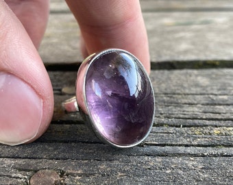 Großer Ametrin Silberring, Lila und Gelber brasilianischer Ametrin Ring, Amethyst mit Citrin, Februar Geburtsstein, Ametrin Ring Größe 7 8 9