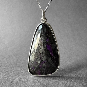 Natural Purple Sugilite Silver Necklace, Purple African Sugilite Stone Pendant, Elegant Design, Special Piece, Completely Handmade & Silver