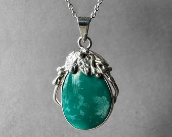 Unique Natural Chrysocolla Silver Necklace, Pure Chrysocolla Pendant, Collection Piece, Blue Green Chrysocolla Necklace, Ancient Roman Style