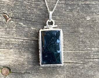 Moss Agate Necklace, Green Moss Agate Pendant, Moss Agate Silver Elegant Jewelry, Unique Gift for Her, Green Moss Agate Men Necklace