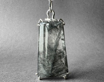 Huge Rare Silver Rutilated Quartz Silver Necklace, Silver Rutile Quartz Pendant, Silver Rutile Quartz Men Pendant, Special Collection Piece