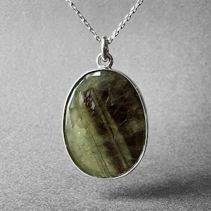 Natural Australian Green Sapphire Silver Necklace, Shimmering Green Sapphire Pendant, Green Sapphire Jewelry, Green Sapphire Men Necklace