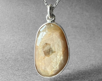 Natural Yellow Sapphire Silver Pendant Necklace, Rare Hexagonal Crystal Pattern, Special Collection, Genderless Jewelry