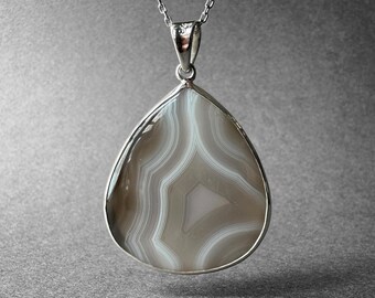 Prachtige agaat zilveren ketting, witte kanten agaat stenen hanger, speciaal stuk, agaat mannen ketting, cadeau voor haar, uniek cadeau voor moeder