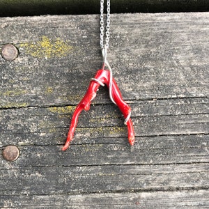 Red Italian Coral Necklace, Red Branch Coral Pendant Jewelry, Mediterranean Coral Necklace, Minimalist Jewelry, Completely Handmade, Silver