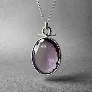 Rare Elegant Amethyst Silver Necklace, Large Size Amethyst Pendant, February Birthstone Gem, Special Collection Piece, Amethyst Men Necklace