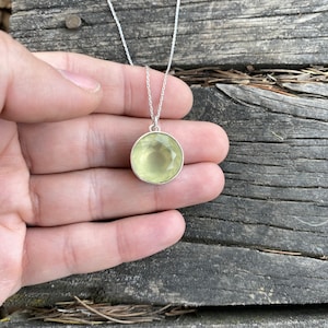 Natural Yellow Lemon Quartz Silver Pendant, Lemon Quartz Necklace, Lemon Quartz Jewelry, Special Piece, Faceted Round Yellow Quartz Stone