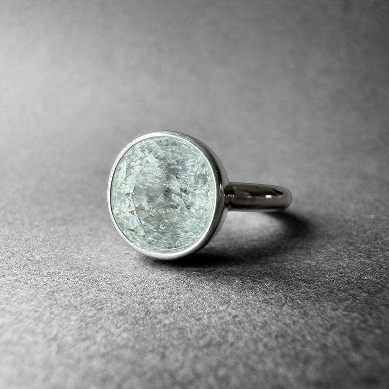 Silver Beryl Rings Natural White Beryl Silver Ring, 5.85 Carat Goshenite Beryl Crystal ...