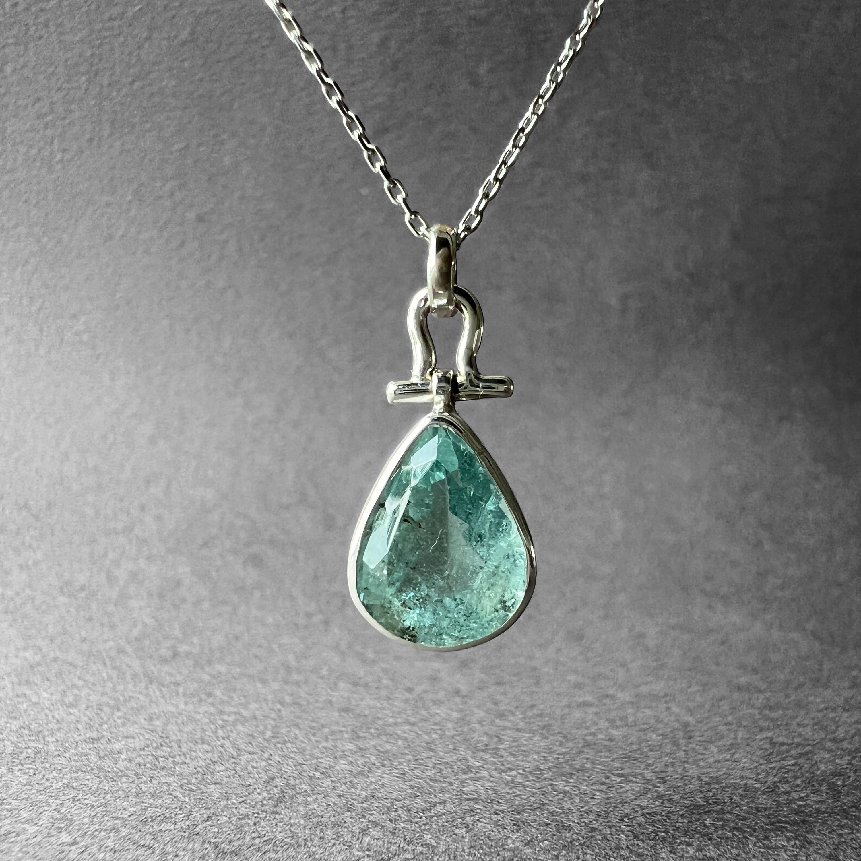 Ciondolo In Argento 925 Con Acquamarina Santa Maria Naturale 16 CT - Mahakgems India