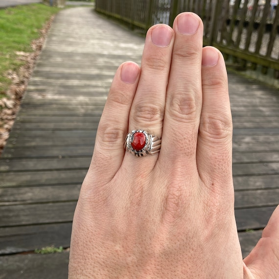 Red Coral Sterling Silver Ring (Design AC5) | GemPundit