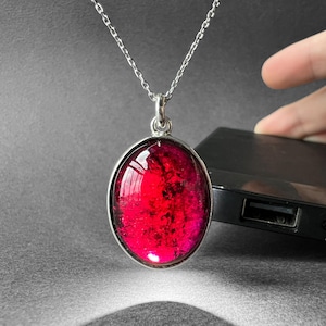 Natural Dark Pink Rubellite Tourmaline Necklace, Dark Pink Tourmaline Pendant, Pink Tourmaline Jewelry, Rubellite Men Necklace, Gift for Her