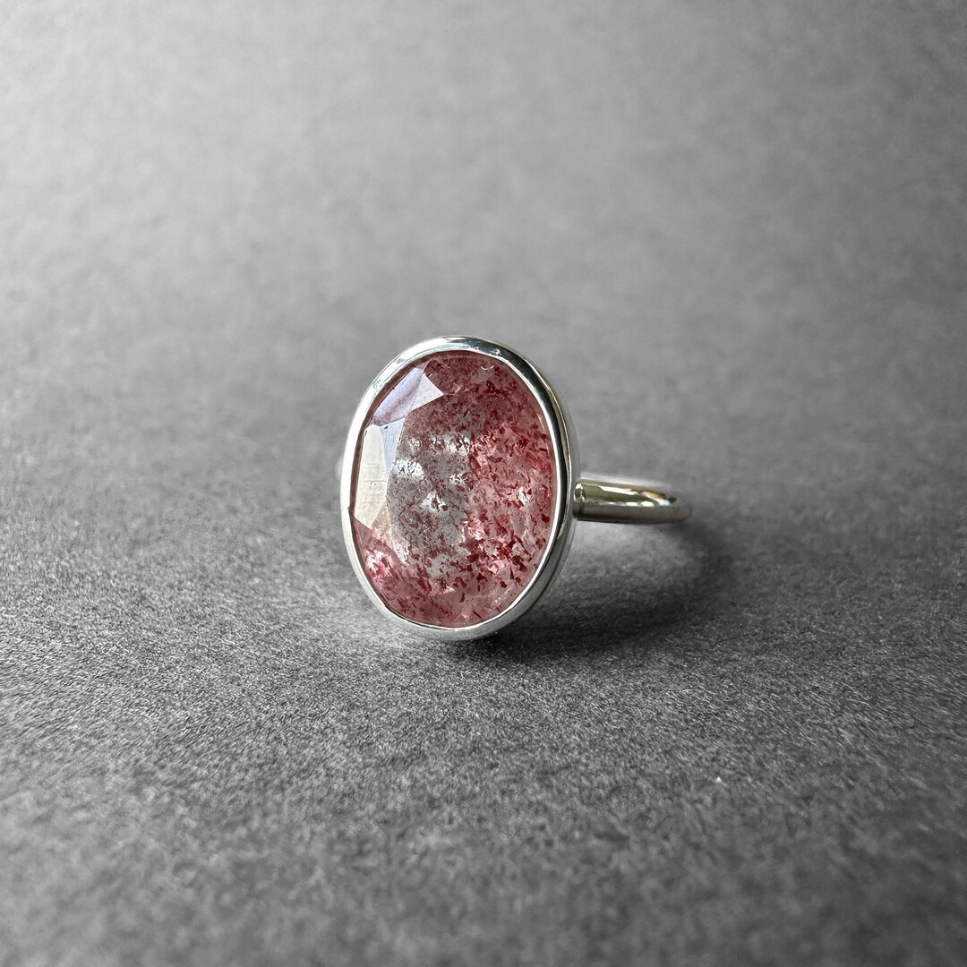 Elegant Strawberry Quartz Silver Ring Pink Gemstone Ring Etsy