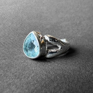 Fantastisk silverring med naturlig akvamarinsten, blå beryll-akvamarinring storlek 7, fars speciella samlingsstycke, antikens romersk konstdesign bild 3