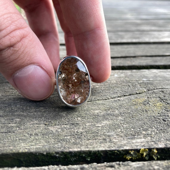 Gorgeous Natural Copper Rutilated Quartz Silver Ring Natural Red Rutilated Quartz Ring Size 7 Bold and Solid Design Special Collection Etsy