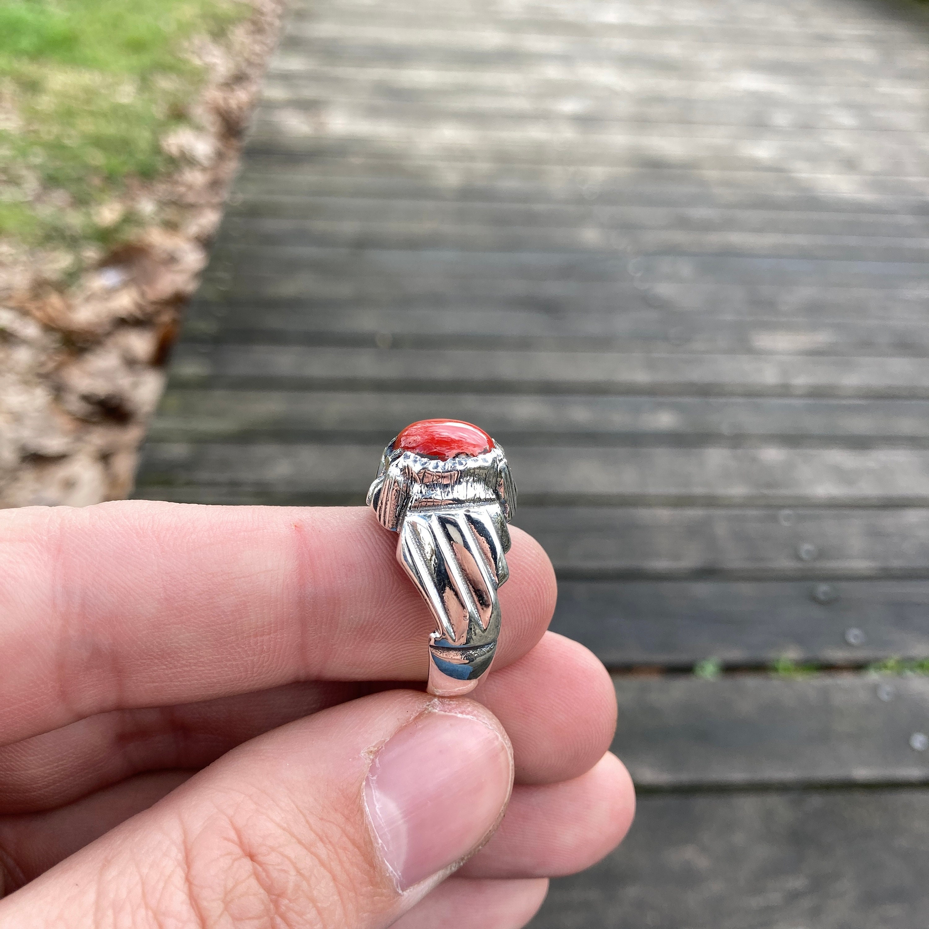 Original Red Coral Ring Coral Ring in Silver Red Silver Ring in Coral Stone  Adjustable to All Sizes Moonga Stone for Boys and Girls - Etsy