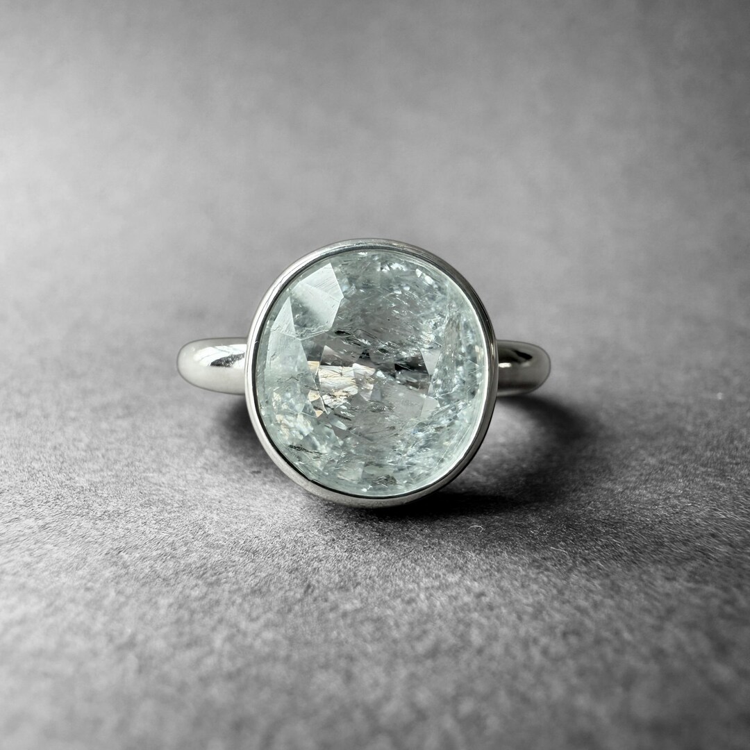 Silver Beryl Rings Natural White Beryl Silver Ring, 5.85 Carat Goshenite Beryl Crystal ...