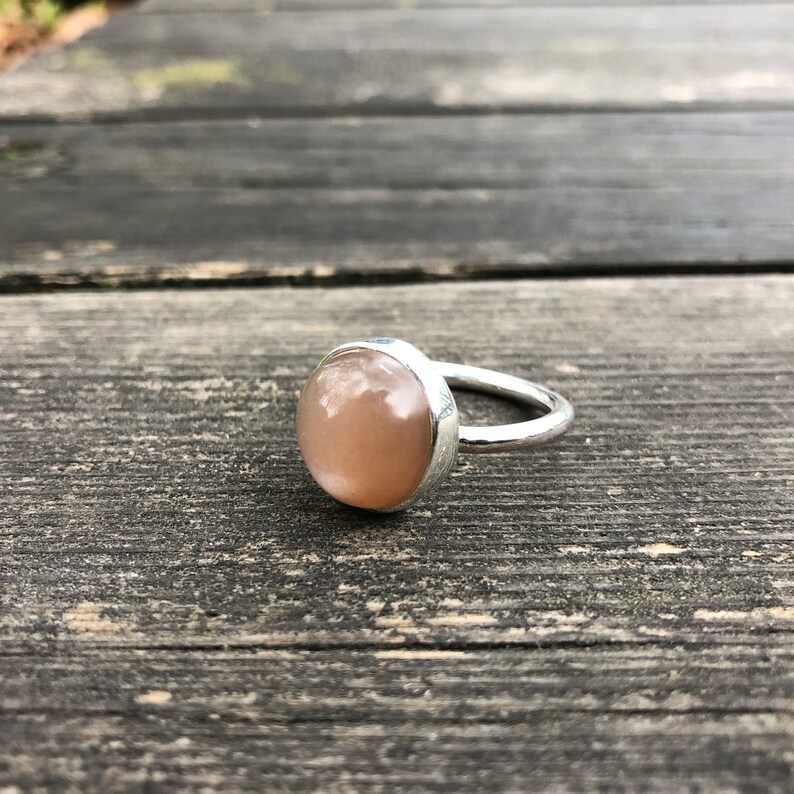 Handmade Peach Moonstone Ring Moonstone Statement Ring Pink Moonstone Sterling Silver Ring Natural Simple Design June Birthstone Ring