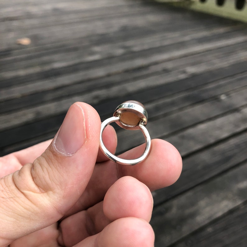 Handmade Peach Moonstone Ring Moonstone Statement Ring Pink Moonstone Sterling Silver Ring Natural Simple Design June Birthstone Ring