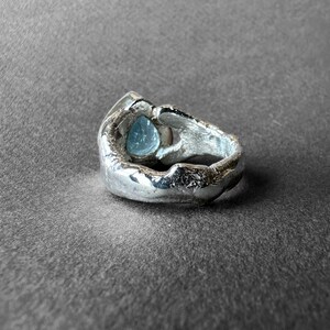 Fantastisk silverring med naturlig akvamarinsten, blå beryll-akvamarinring storlek 7, fars speciella samlingsstycke, antikens romersk konstdesign bild 5
