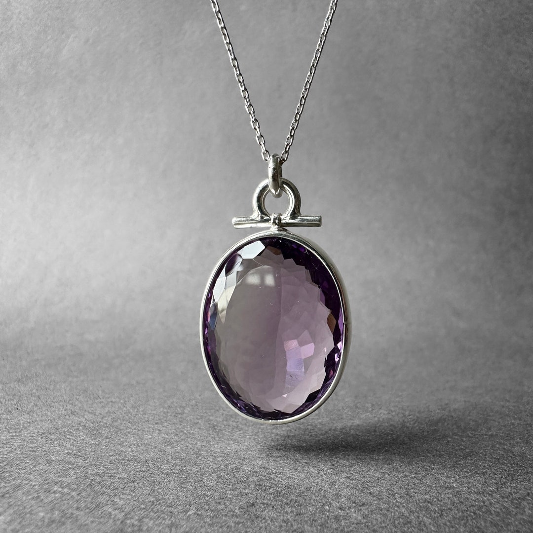 Rare Elegant Amethyst Silver Necklace, Large Size Amethyst Pendant ...