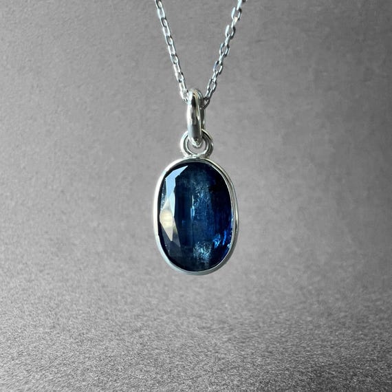 Natural Rare Sapphire Blue Kyanite Stone Silver Pendant Necklace, One-of-a-Kind pieces from atelier TurkuazNaturalStones