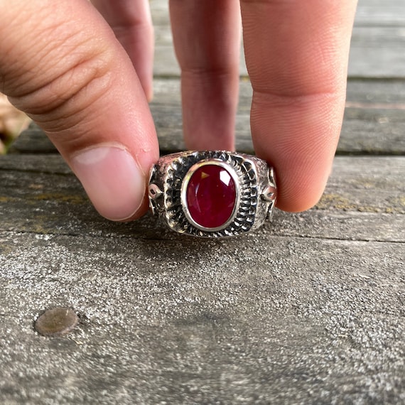 9ct Gold, Created Ruby & Diamond Filigree Ring in Red | Prouds