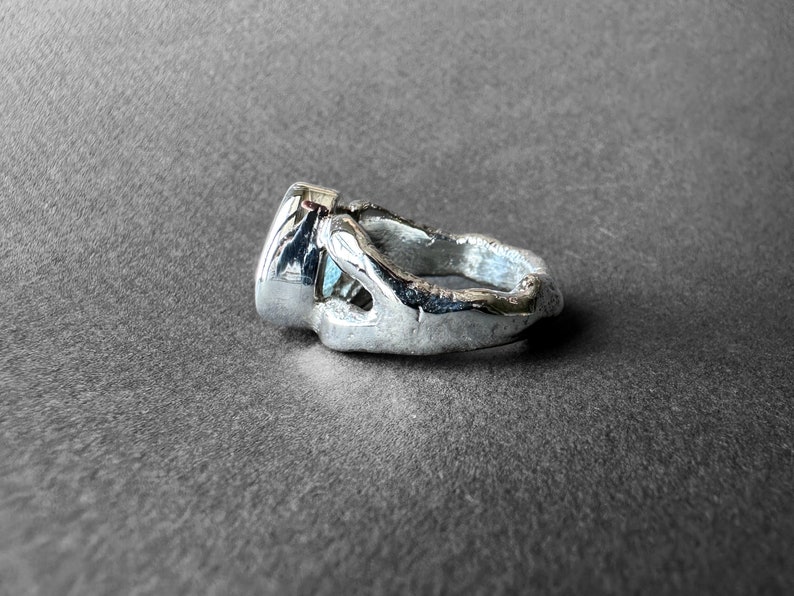 Fantastisk silverring med naturlig akvamarinsten, blå beryll-akvamarinring storlek 7, fars speciella samlingsstycke, antikens romersk konstdesign bild 4