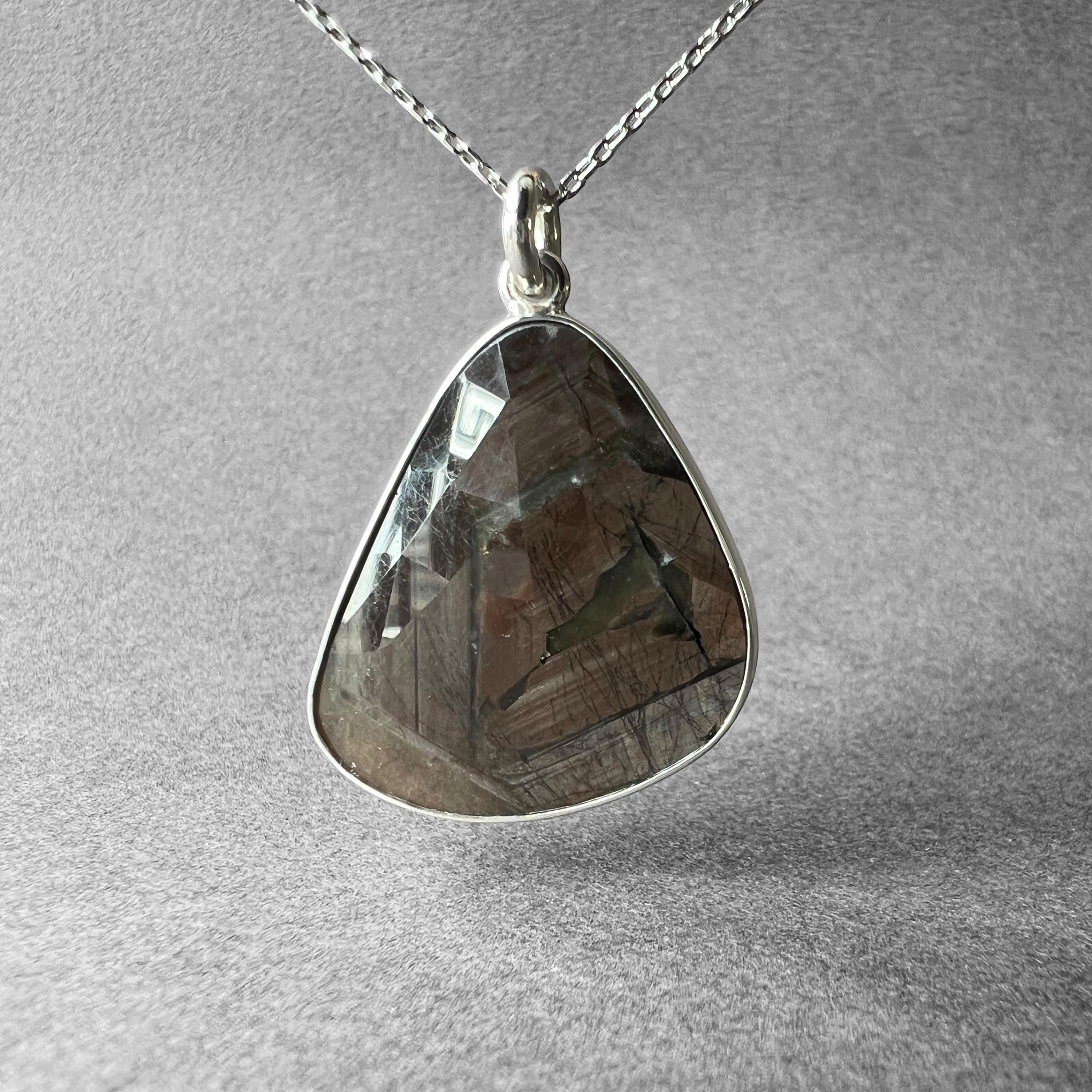 Natural Black Chocolate Sapphire Stone Silver Pendant Necklace
